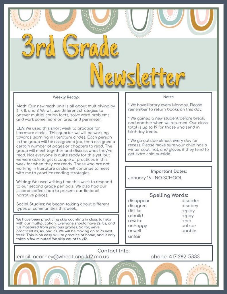3rd Grade Weekly Newsletter