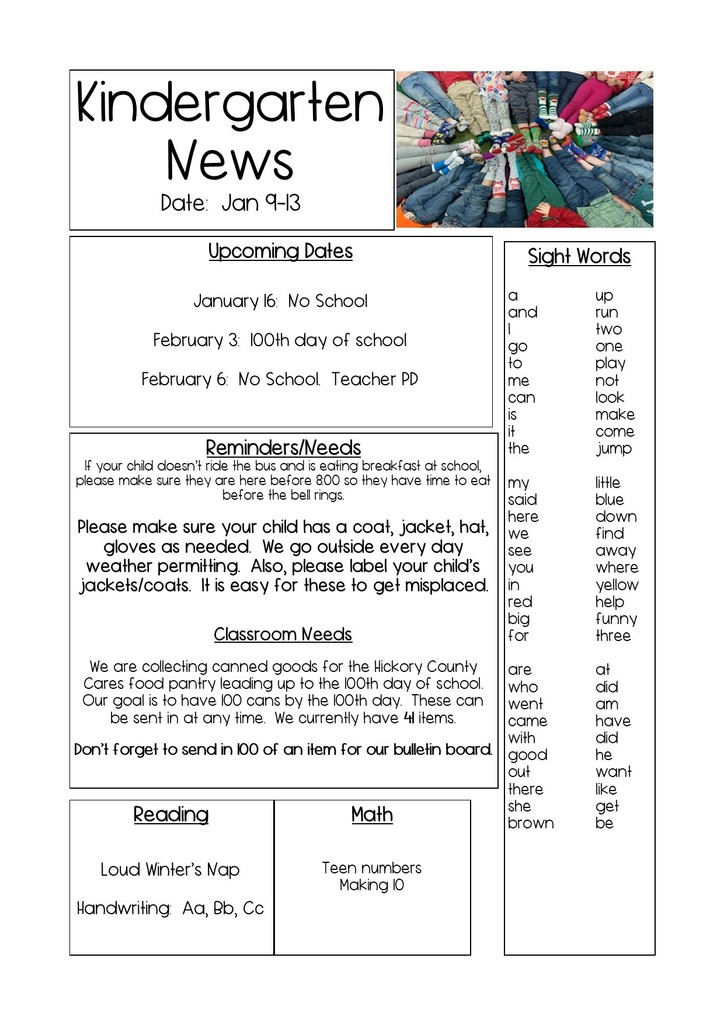 Kindergarten Weekly Newsletter