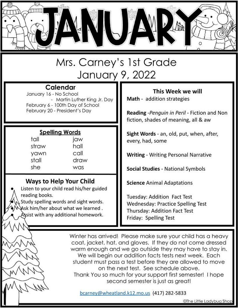 First Grade Weekly Newsletter 