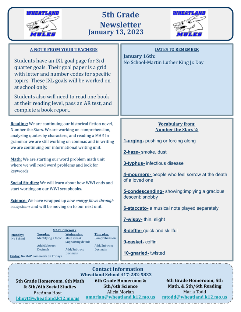5th Grade Weekly Newsletter