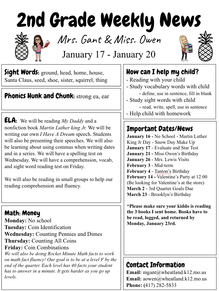 2nd Grade Newsletter