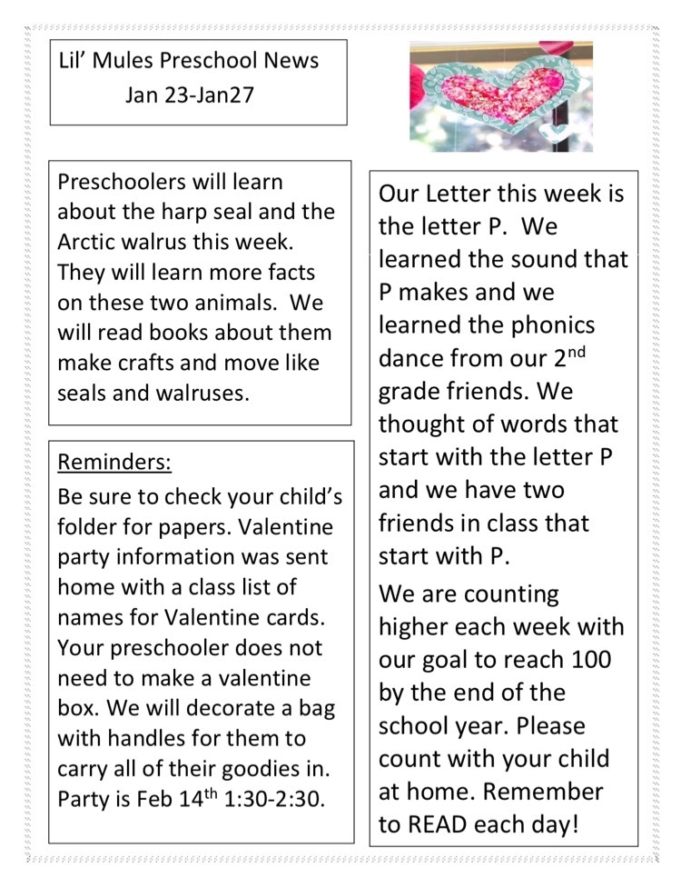 Preschool Weekly Newsletter: 