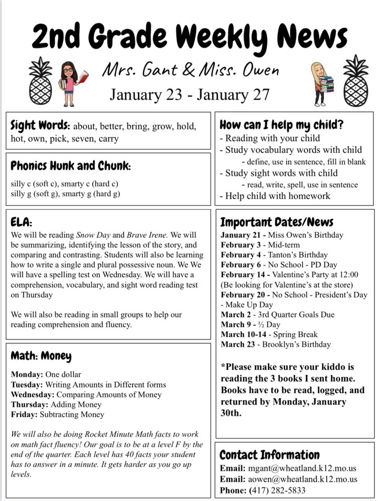 Second Grade Weekly Newsletter: 