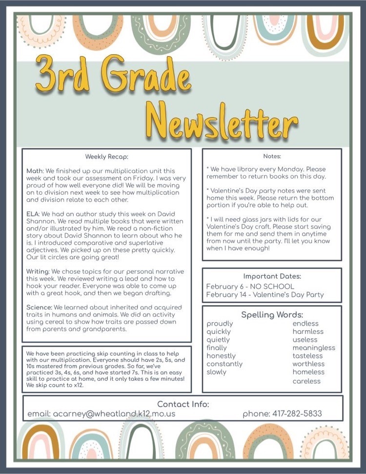 Third Grade Weekly Newsletter: 