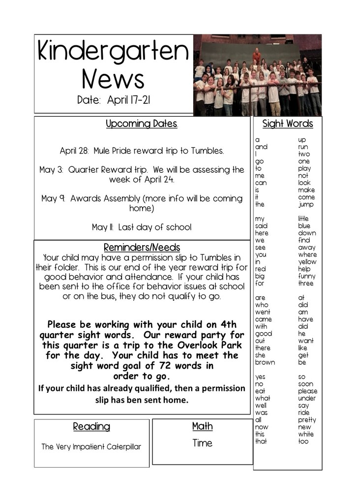 Kindergarten Weekly Newsletter