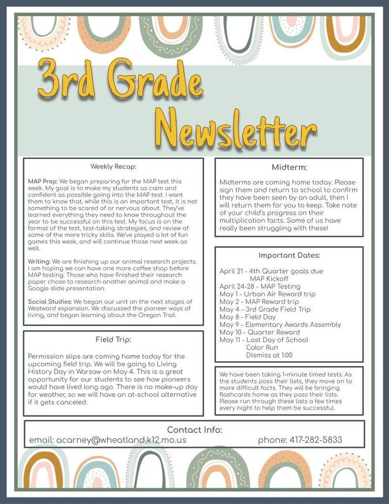 3rd Grade Weekly Newsletter
